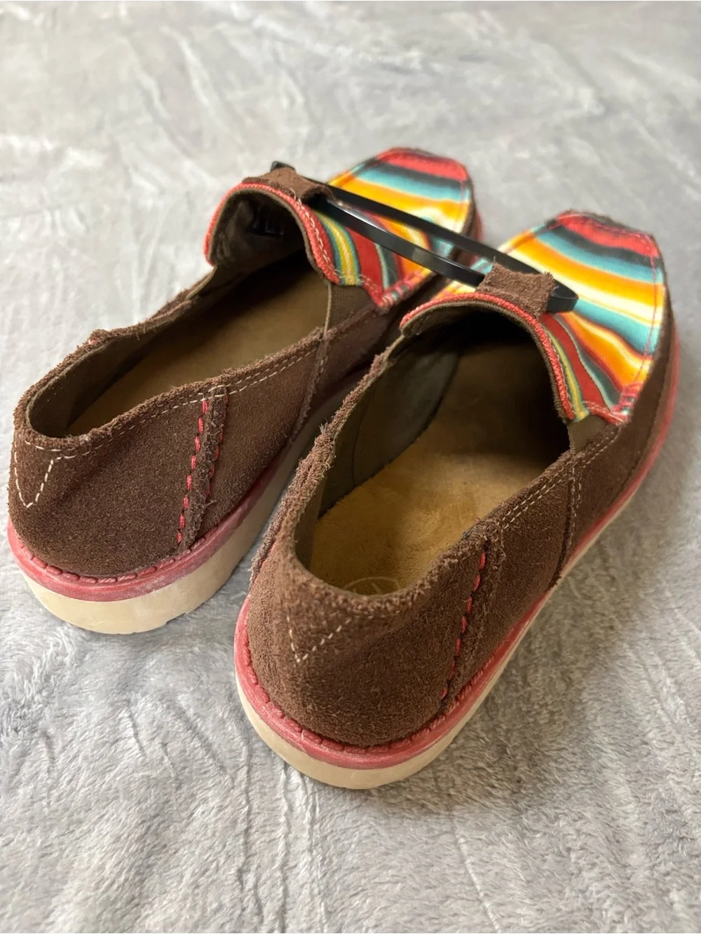 Ariat Brown Suede Kids Slip-On Shoes with Multicolor Serape Accent
